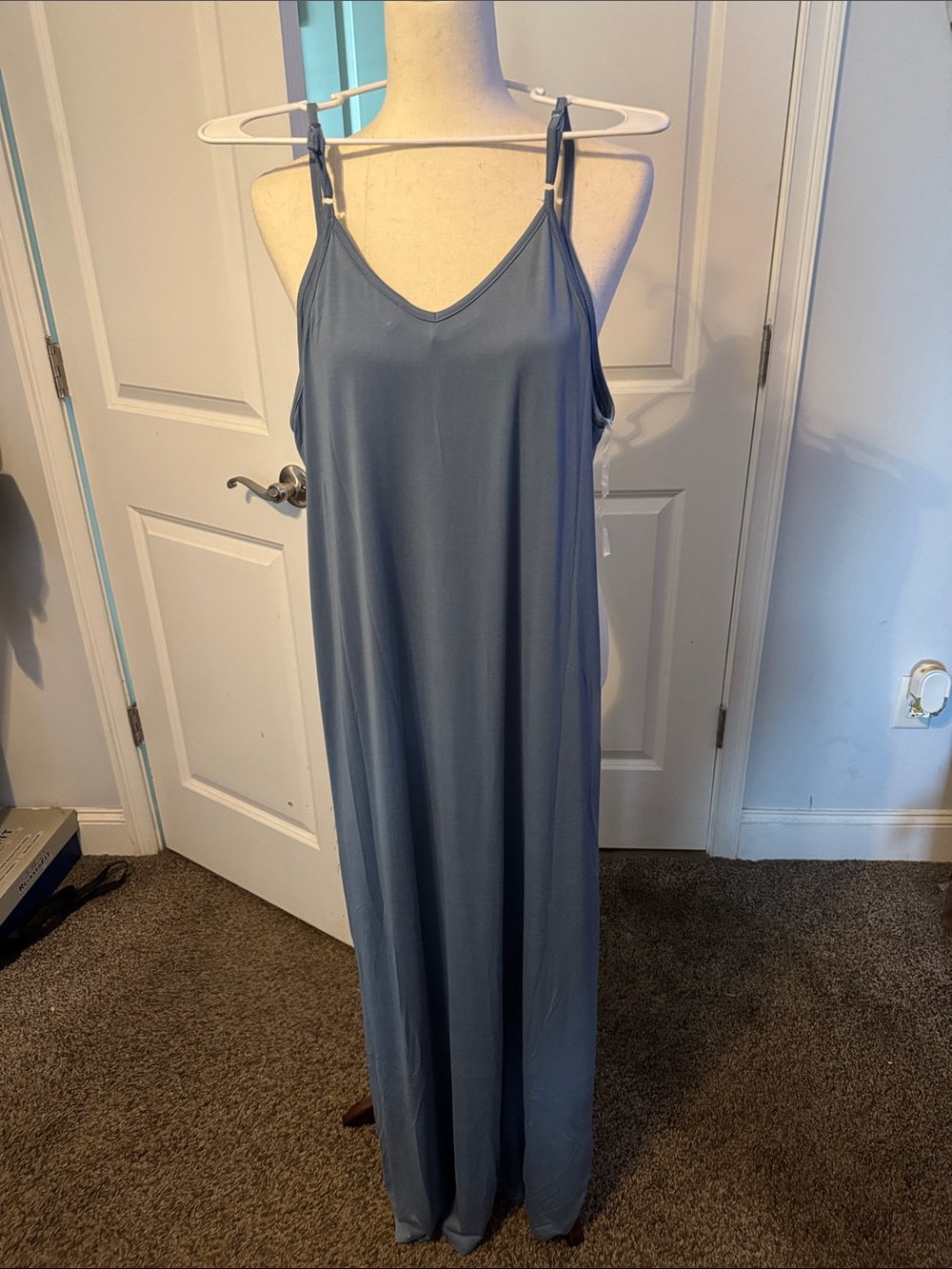 V-Neck Sleeveless Maxi Dress in Slate Blue